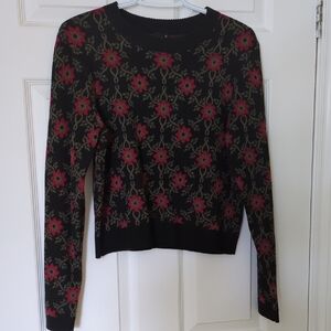 Simon's Icone Floral Patterned Black and Red Sweater